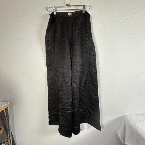 Chan Luu Women’s Black Satin Wide-Leg Pants High Waist Flowy Trousers Medium - Picture 1 of 11